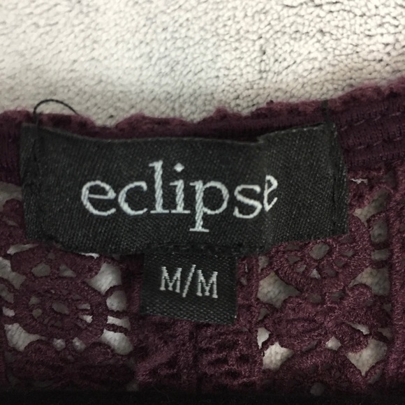 Eclipse Sleeveless Babydoll Top Womens Medium Plum Purple Eyelet Lace Split Back - Picture 3 of 9